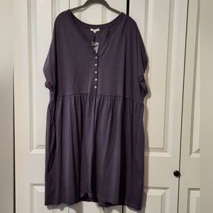 Cotton Blue Womens Plus Size Button Dress in Navy